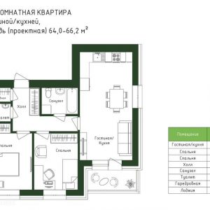 Продажа 2-к квартиры в новостройке, 66.2 км.м., 4/15 этаж
