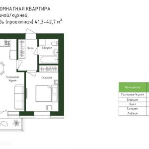 Продажа 1-к квартиры в новостройке, 42.7 км.м., 13/15 этаж